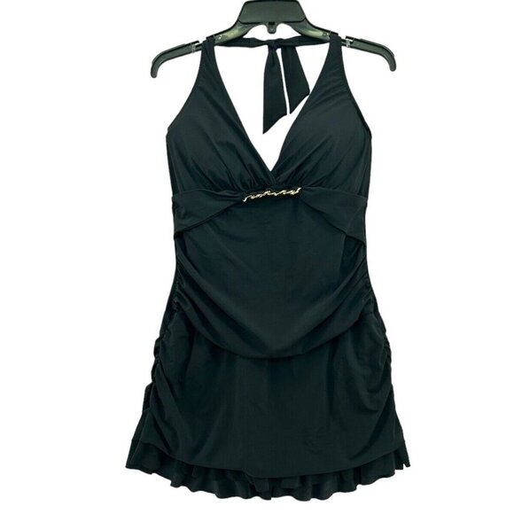 Profile By Gottex Sz 8 Swimsuit Unchain My Heart Swimdress One Piece Black - Picture 3 of 7